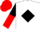 White, Black diamond, Black and Red halved sleeves, Red cap