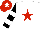WHITE, RED star, BLACK and WHITE hooped sleeves, RED cap, WHITE star