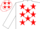 WHITE, red stars, white sleeves, white cap, red stars