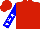 RED, white stars on blue sleeves, red cap