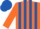 Orange and Royal Blue stripes, Orange sleeves, Royal Blue cap