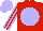 Red, pale blue disc, cap and striped sleeves