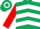 Dark Green, White chevrons, Red sleeves, Dark Green and White hooped cap