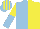 Light blue and yellow (halved), sleeves reversed, light blue and yellow striped cap