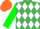 EMERALD GREEN & WHITE DIAMONDS, green sleeves, orange cap