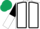 White, Black seams, Black and White halved sleeves, Dark Green cap