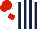 White and Dark Blue stripes, White sleeves, Red armlets, Red cap