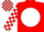 Red, white disc, checked sleeves and cap