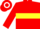 RED, yellow hoop & armlet, red & white hooped cap