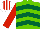Light Green, Dark Green chevrons, Red sleeves, White and Red striped cap