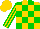 GOLD, green blocks, green stripes on sleeves, gold cap