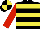 BLACK & YELLOW HOOPS, red sleeves, black & yellow quartered cap