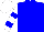 Blue, blue bars on white sleeves, white cap