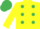 YELLOW, emerald green spots, yellow sleeves, emerald green cap