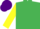 EMERALD GREEN, yellow sleeves, purple cap