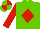 LIGHT GREEN, red diamond & sleeves, quartered cap