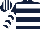 Dark Blue, White hoops, chevrons on sleeves, striped cap