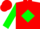 Red, green diamond, red C S, green sleeves, red cuffs
