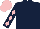 DARK BLUE, PINK diamonds on sleeves, PINK cap