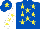 Royal Blue, Yellow stars, White sleeves, Yellow stars, Royal Blue cap, Yellow star