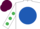 WHITE, royal blue disc, white sleeves, emerald green spots, maroon cap