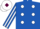 ROYAL BLUE, white spots, striped sleeves, white cap, maroon diamond