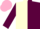 Ivory and Maroon (halved), Maroon sleeves, Pink cap