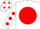 WHITE, red disc, red spots on sleeves, white cap, red spots