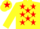 YELLOW, red stars, yellow cap, red star