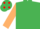 EMERALD GREEN, beige sleeves, emerald green cap, red spots