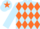 LIGHT BLUE and ORANGE diamonds, LIGHT BLUE sleeves, LIGHT BLUE cap, ORANGE star