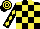 Black and Yellow check, diamonds on sleeves, hooped cap