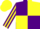 PURPLE and YELLOW (quartered), striped sleeves, YELLOW cap