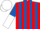 Red and royal blue stripes, royal blue and white halved sleeves, white cap