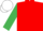 RED, emerald green sleeves, white cap