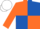 ORANGE & ROYAL BLUE QUARTERED, orange sleeves, white cap