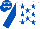 WHITE, royal blue stars, royal blue sleeves, royal blue cap, white stars