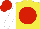 YELLOW, red disc, white sleeves, red cap
