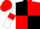 Black and Red (quartered), White sleeves, Red armlets, Red cap