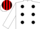 WHITE, black spots, red & black striped cap