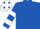 ROYAL BLUE, white hooped sleeves, white cap, royal blue spots