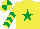 YELLOW, emerald green star & chevrons on sleeves, quartered cap