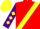 RED, yellow sash, purple sleeves, yellow diamonds, yellow cap