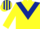 Yellow, Dark Blue chevron, striped cap