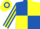 Royal Blue and Yellow quartered, striped sleeves, hooped cap
