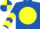 Royal Blue, Yellow disc, chevrons on sleeves, quartered cap