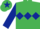 Emerald Green, Dark Blue triple diamond, sleeves and star on cap