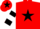 Red, Black star, White and Black hooped sleeves, Red cap, Black star