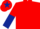 RED, dark blue halved sleeves, dark blue star on cap