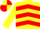 Yellow, red chevrons, yellow sleeves, quartered cap